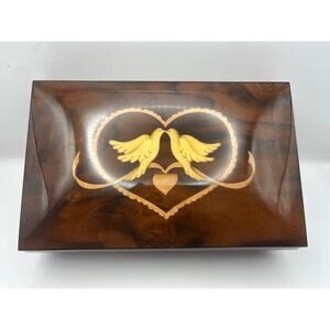 Ercolano Vintage Musical Wood Jewelry Box Inlay Doves Lovebirds Made in Italy